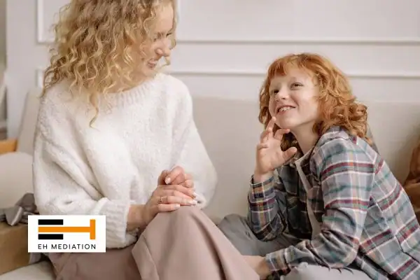 Happy mother and child after sorting child arrangements mediation Ferndown