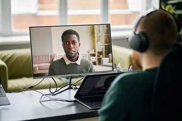 Man attending online mediation Ferndown MIAMS session